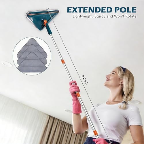 Wall Cleaner Mop with Long Handle, 360° Rotatable Wall Mop, 85“ Baseboard Cleaner Tool Duster for Wall Washer Cleaner Tool for Walls/Dust/Ceiling Fans/Baseboard/Floors - Image 5