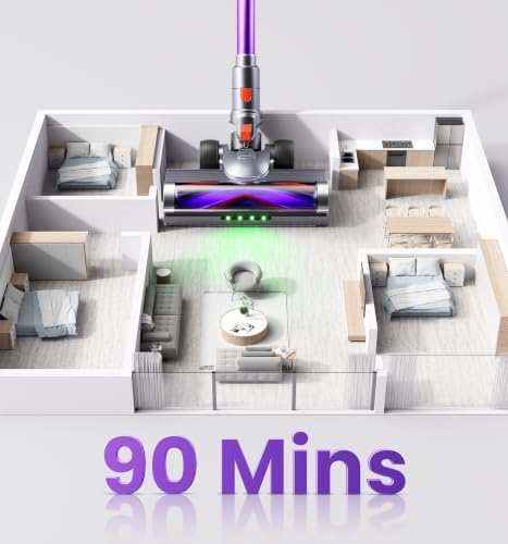 90Mins Cordless Vacuum Cleaner,Upgraded 650W 55KPA Cordless Stick Vacuum with Smart Display,1.8L Cup,V-Shaped Anti-Tangle Brush,Wall Mount Charging,Self-Standing Vacuum Cleaners for Home,Floor,Carpet - Image 3