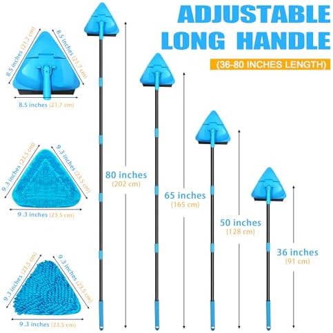 NEWE Wall Mop Cleaner with 80 Inch Long Handle, 180° Folding Ceiling Cleaner with Squeegee, Cabinet Cleaning Tool, Wall Scrubber, Triangle Baseboard Scrubber, 4 Chenille Duster & 2 Microfiber Pads - Image 5