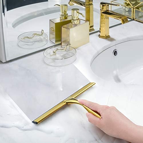 HIWARE All-Purpose Shower Squeegee for Shower Doors, Bathroom, Window and Car Glass - Brass, Stainless Steel, 10 Inches - Image 4
