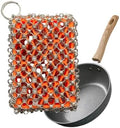 2026 Upgrade 316 Stainless Steel Pan Cleaner,4.5 Inch Triple-Ring Chain Mail Scrubber with Silicone Core, Cast Iron Pot Brush for Easier Removal of Stubborn Oil Stains & Food Residue–Orange by NTMY