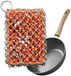 2026 Upgrade 316 Stainless Steel Pan Cleaner,4.5 Inch Triple-Ring Chain Mail Scrubber with Silicone Core, Cast Iron Pot Brush for Easier Removal of Stubborn Oil Stains & Food Residue–Orange by NTMY