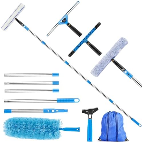 360° Rotating Window Squeegee Cleaner Kit with Extension Pole by Feeloco