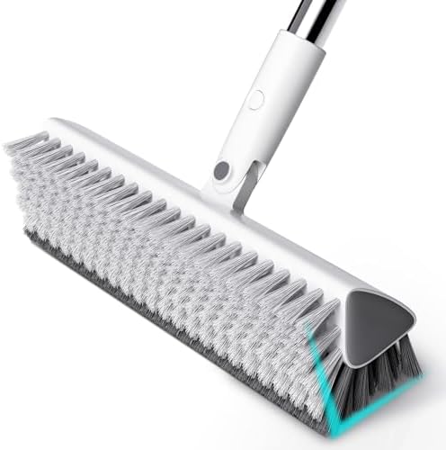 Floor Scrub Brush with Long Handle, Heavy-Duty Stiff Bristles, V-Shape Floor Scrubber Brush for Tile, Concrete & Grout Lines, Stand-Up Cleaning for Garage, Bathroom, Deck & Patio by funest