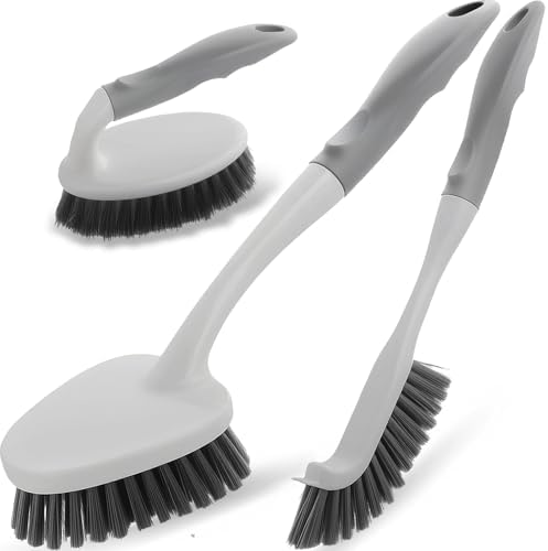 3 Pack Heavy Duty Scrub Brush Set for Household Use, Long Scrub Brush, Handheld Scrub Brush, and Crevice Brush with a Scraper Head for Cleaning Bathroom, Tile, Grout, Tub, Floor, Sink by Mgitecy