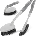 3 Pack Heavy Duty Scrub Brush Set for Household Use, Long Scrub Brush, Handheld Scrub Brush, and Crevice Brush with a Scraper Head for Cleaning Bathroom, Tile, Grout, Tub, Floor, Sink by Mgitecy