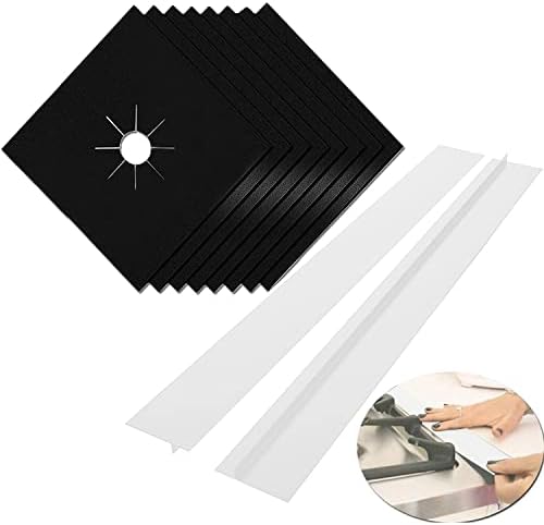 Stove Covers, Gas Stove Liners, MSDADA 8 Pcs 10.6" x 10.6" Black Gas Stove Protectors with 2 Pcs 21” White Stove Gap Covers, 0.2 mm Double Thickness, Reusable, Non-Stick, Easy to Clean by ColoryourlifewithMSDADA