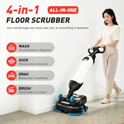 Battery Powered Walk Behind Mini Automatic Floor Scrubber Machine, Compact & Portable & Cordless, 17” Cleaning Width – Ideal for Small Commercial Spaces, Offices, Retail & More Grey - Image 2