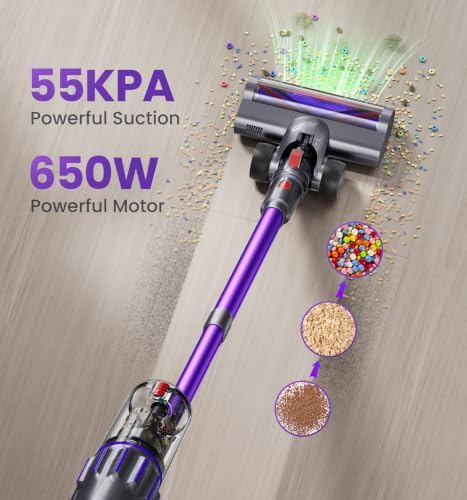 90Mins Cordless Vacuum Cleaner,Upgraded 650W 55KPA Cordless Stick Vacuum with Smart Display,1.8L Cup,V-Shaped Anti-Tangle Brush,Wall Mount Charging,Self-Standing Vacuum Cleaners for Home,Floor,Carpet - Image 2