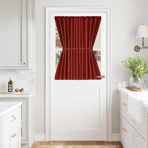 Vatge Privacy French Door Curtain - Thermal Insulated Self Adhesive Blackout Door Curtains with Tieback, 1 Panel, W54 x L40, Red by Vatge