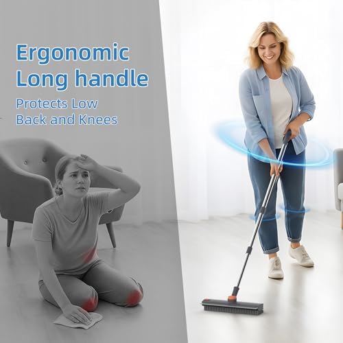 Floor Scrub Brush with Long Handle, 3 in 1 Scrape and Heavy-Duty Stiff Bristle Floor Scrubber Brush Broom with Squeegee and Tweezer for Cleaning Grey - Image 6