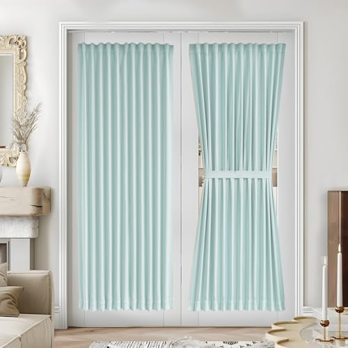 Vatge Light Blue French Door Curtain Panel for Front Door - Dual Rod Pocket Drapes for Living Room Glass Door, 1 Panel, W54 x L72, Aqua by Vatge