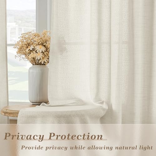 120 Inch Long Linen Curtains Natural Large Tall Rod Pocket Hook Belt - Image 4