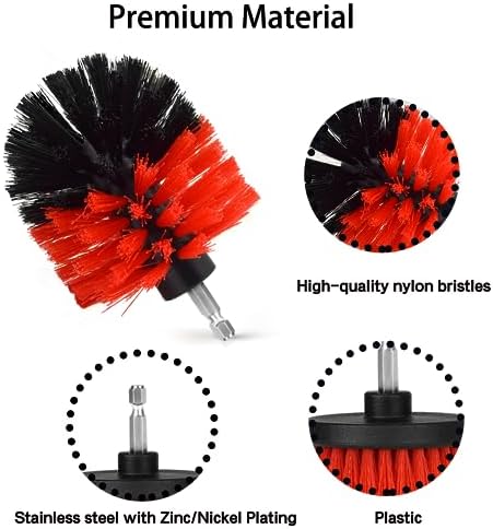 8 Pack Drill Brush Attachment Set, 1/4in Power Scrubber Brush + Extend Long Rod, Multi-Purpose Power Cleaning Scrub Brush for Bathroom, Tub, Tile, Corner, Floor(Red) - Image 4