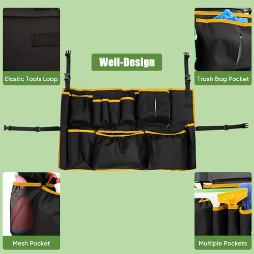 13-Pocket Trash Can Caddy Bag for 32-55 Gallon Bins, Orange Trim - Image 3