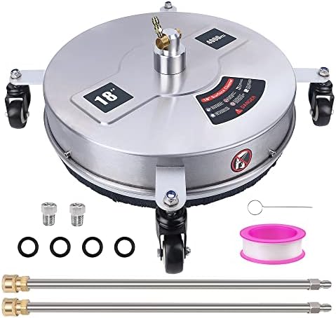 Biswing 18" Pressure Washer Surface Cleaner with 4 Wheels, Stainless Steel Power Washer Accessory for Driveways Sidewalks Patios Cleaning, 1/4" Quick Connector, 2 Extension Wand Attachments, 4000 PSI by Biswing
