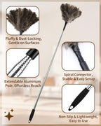 Extendable Ostrich Feather Duster with Bonus Wool Feather Duster Head - Natural Fluffy Non-Slip Handle Feathers Dusters for Cleaning Ceiling Fans, Blinds, Roof Dusting, High Surfaces (18-48 in) - Image 3