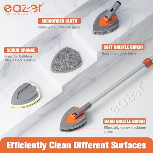 Eazer 4-in-1 Long-Handled Tub Scrubber-Versatile Bathroom Cleaning Brush with Shower Scrubber-Ideal Shower Cleaner Brush for Efficient Cleaning-Long Handle Scrub Brush for Shower, Tub, and Bathroom - Image 2