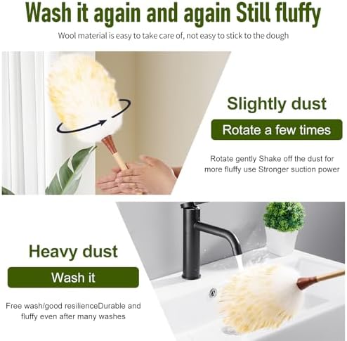 Natural Lambswool Duster 16 Inch Handheld with Wooden Handle Duster Dusting Tool for Blinds Electronics Furniture Delicate Surfaces (2Pcs) - Image 5