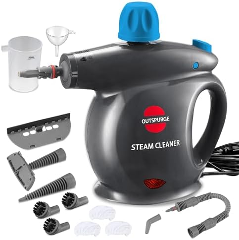 Handheld Steam Cleaner, Pressurized Multi-Surface Steam Shot with 13 Accessories, Safety Lock, Steamer for Cleaning Floor, Upholstery, Grout, Windows, Couch and Car, Grey by OUTSPURGE