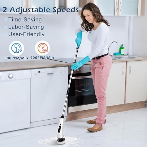 Electric Spin Scrubber, Cordless Cleaning Brush Scrubber for Home, 8 Replaceable Brush Heads, 3 Adjustable Size, 2 Speeds for Bathroom Shower Bathtub Glass Car, Gift for Holidays Birthday - Image 4