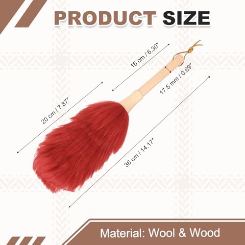 uxcell Wool Duster, 14.2" Natural Feather Cleaner Household Cleaning Duster with Solid Wooden Handle for Cleaning Fans Window Blinds Shelves Furniture, Red - Image 2