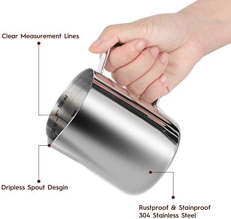 Milk Frothing Pitcher, Thicker Version 350ml 12oz Steaming Pitchers Stainless Steel Milk Coffee Cappuccino Latte Art Barista Steam Pitchers Milk Jug Cup with Decorating Pen - Image 2
