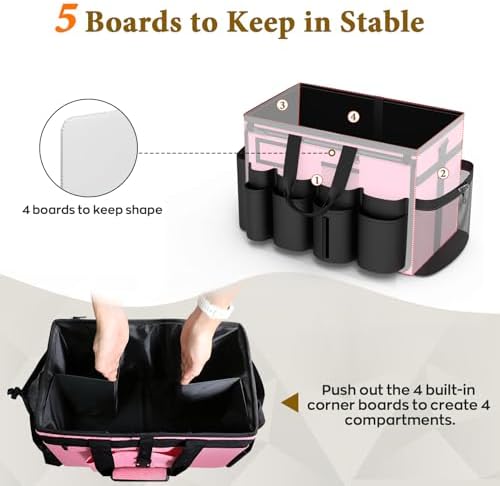 Cleaning Caddy with Wheels - Rolling Cleaning Caddy Bag with Detachable Trolley, Cleaning Caddy for Cleaning Supplies, Cleaning Bag for Housekeeping, Pink - Image 5