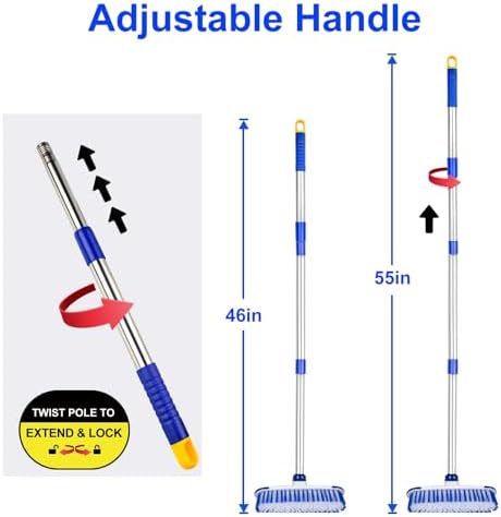 Floor Scrub Brush with Long Handle, 2 in 1 Deck Scrub Brush, Stiff Bristle Scrub Broom & Cleaning Brush for Tile Floor,Deck,Patio,Marble,Garage,Wall, Kitchen,Bathroom - Image 2