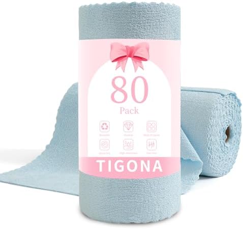 80 Pack Microfiber Cleaning Cloth Roll,Lint Free Rags & Tear Away Reusable Towels Washable Scratch,Ultra Absorbent Dish Rags(12" x 12") for Car Kitchen Home Garage-Blue by Tigona
