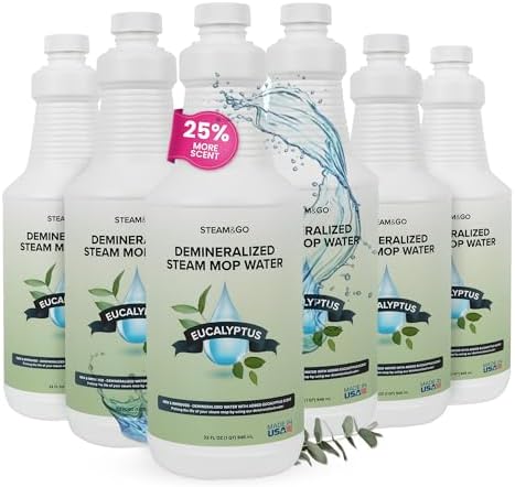 Steam & Go Demineralized Water for Steam Mop, Eucalyptus Mint, 32 oz 6 pack by SteamandGo