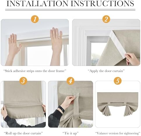 RYB HOME 100% Blackout French Door Curtains, Linen Texture Room Darkening Window Curtains and Drapes Thermal Insulated Tricia Door Blinds for Patio Doorway, W26 x L40 inch, 1 Panel, Sand - Image 4