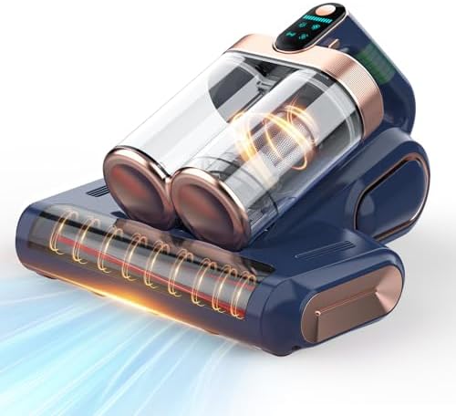 Bed Mattress Vacuum Cleaner Cordless 16Kpa Handheld Vacuum, Vacuum Cleaner with 253.7nm UV-C Light,HEPA Filter & Ultrasonic, Portable Vacuums for Sofa Couch Crib Birthday Gifts for women blue+gold by XIAOLANG