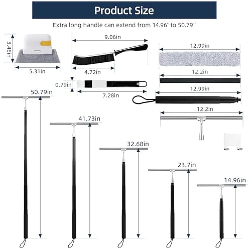12-51’’ Telescopic Window Squeegee for High Windows, 2-in-1 Window Cleaning Kit with Extra Silicone Blade & Hook, Professional Squeegee for Shower Glass Doors (Window Squeegee Set) - Image 3