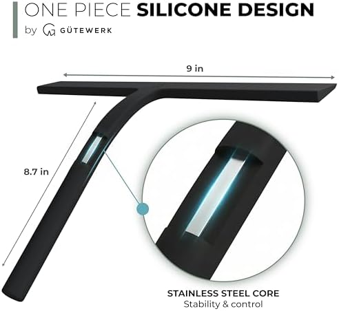 GÜTEWERK Silicone Shower Squeegee with 3-in-1 No-Drill Mount, Black, 11'' - Image 4