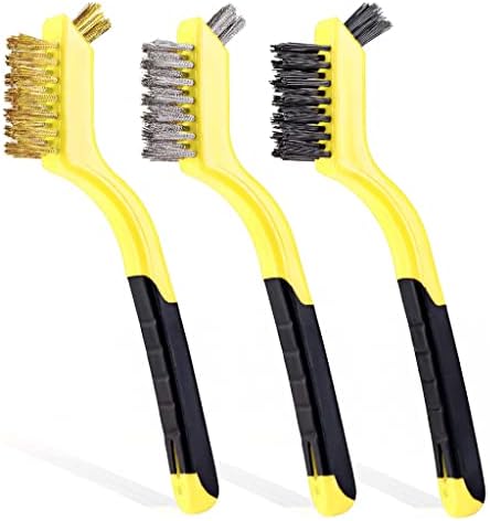 Lavaxon Wire Brush Set 3Pcs - Nylon/Brass/Stainless Steel Bristles with Curved Handle Grip for Rust, Dirt & Paint Scrubbing with Deep Cleaning – 7 Inches (Yellow) by Lavaxon-TheCleaningCompanion