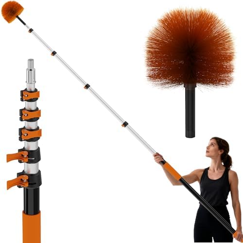 18 FT Cobweb Duster with 3-12 FT Telescoping Pole, Dual Action Flip-Lock & Screw Fixing Design, Washable Reusable Duster for High Ceilings, Fans & Home Cleaning by Unknown