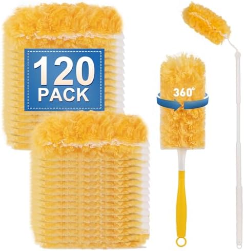 Heavy Duty Duster Refills, Disposable Dusters Kit for Cleaning Dusting Furniture Blind Ceiling Fan, Multi Surface 360 Feather Duster(120)+3FT Extended Handle +1 Handle by YHOVID