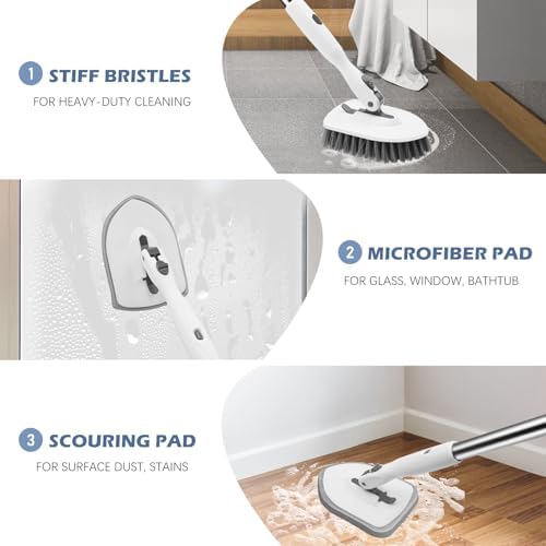 SetSail 4-in-1 Tile Tub Floor Scrubber with Floor Scrub Brush, White Grey - Image 6