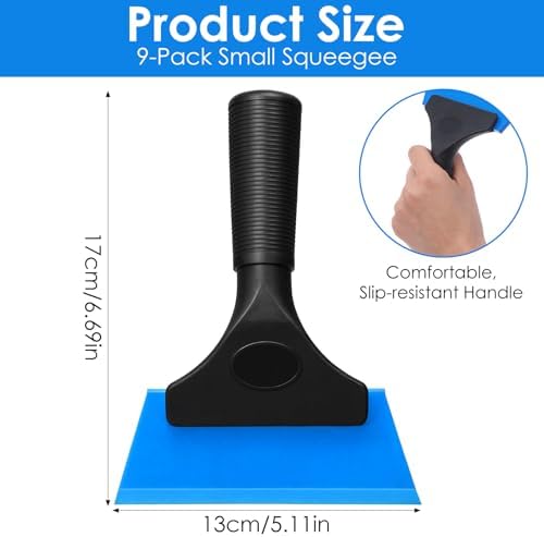 9-Pack Small Squeegee, 5 Inch Window Tint Squeegee Set with Silicone Blades & Non-Slip Handle - Car Windshield Wiper, Glass Shower Door Cleaner, Mirror & Auto Detailing Tool - Red, Blue, Green - Image 2