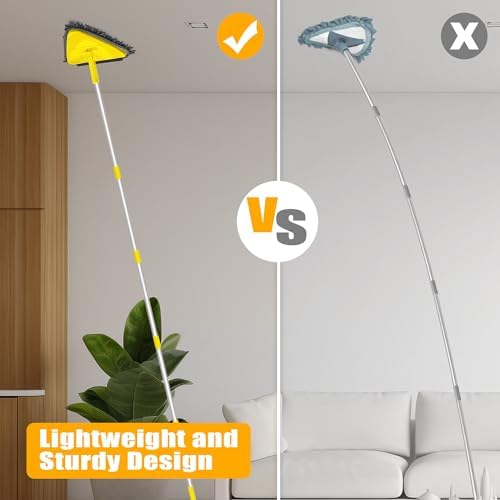 JEHONN Wall Mop with Long Handle 80 Inches, Upgraded 180° Collapsible Baseboard Cleaner Tool with Squeegee, Ceiling Duster with 3 Microfiber and 3 Chenille Pads for Cleaning Window, Cabinet (Yellow) - Image 5