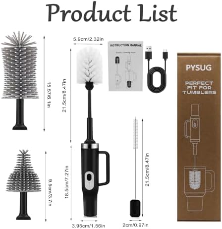 5-in-1 Long Handle Electric Water Bottle Brush, Straw Cleaner Brushes with Removable Brush Head, Water Bottle Brush, Bottle Brush,for Stanley Cups, Baby Bottles, Pacifiers - Image 3