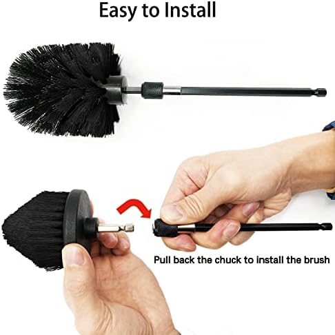 8 Pack Drill Brush Attachment Set, 1/4in Power Scrubber Brush + Extend Long Rod, Brush Drill Attachment, Power Cleaning Scrub Brush for Bathroom, Tub, Tile, Corner, Floor（Black） - Image 6