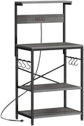 SUPERJARE Kitchen Bakers Rack with Power Outlet, Coffee Bar Table 4 Tiers, Kitchen Microwave Stand with 6 S-Shaped Hooks, Storage Shelf Rack for Spices, Pots and Pans - Charcoal Gray by SUPERJARE
