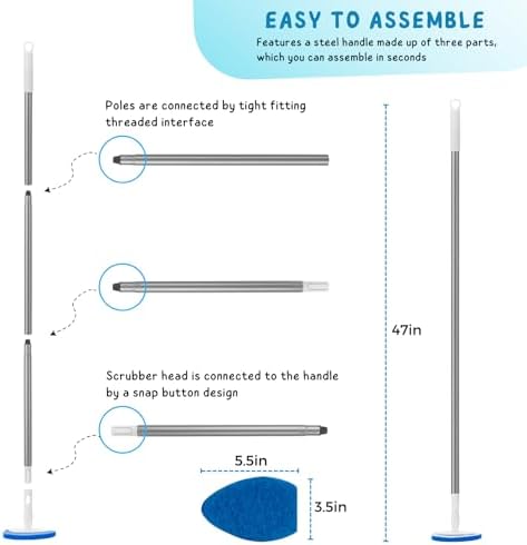 Shower Scrubber, Bathroom Tub and Tile Cleaner Brush with Long Handle, 47'' Bathtub Cleaning Tool with 6 Refill Pads - Image 4