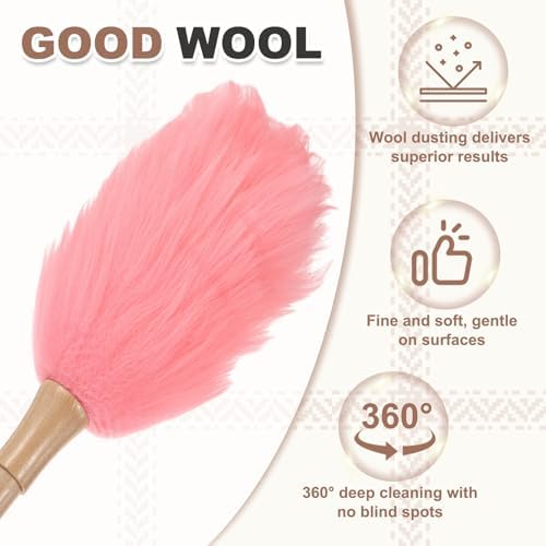 uxcell Wool Duster, 14.2" Natural Feather Cleaner Household Cleaning Duster with Solid Wooden Handle for Cleaning Fans Window Blinds Shelves Furniture, Pink - Image 5