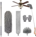 Cobweb Duster with Extension Pole, Washable Cleaning Microfiber Feather Duster 5-in-1 Kit with 3 Duster Heads, 100'' Bendable Extendable Long Duster for High Ceilings, Fans, Blinds, Furniture & Car by Greenfeather