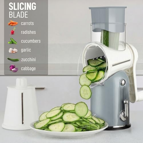 Rotary Cheese Grater Manual Hand Crank 5 Blade Shredder, Classic Gray - Image 5