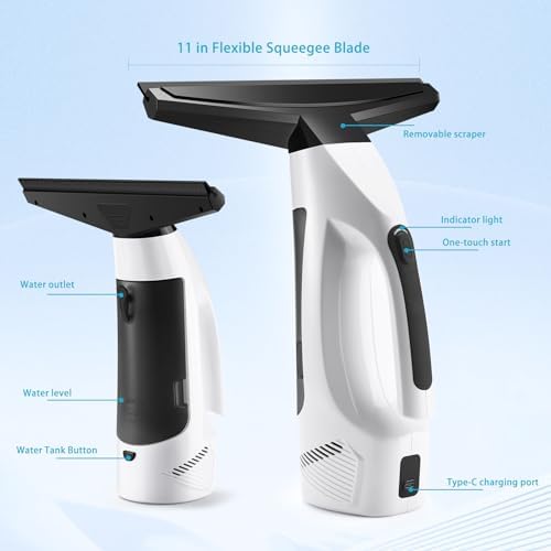 Window Vacuum Squeegee Cordless, 2000Pa Electric Rechargeable Window Cleaner with 200ml Water Tank, Cleaning Kit with Spray Bottle & Microfiber Pad for Glass, Mirror, Shower Door, Car Windshield - Image 6