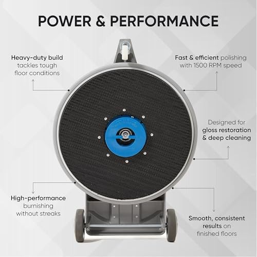 20" High-Speed Commercial Floor Burnisher, 1.5 HP, 1500 RPM, 40ft Cord, Rubber Bumper Guard, with Red, White & Black Pads for Cleaning, Polishing & Burnishing - Image 3